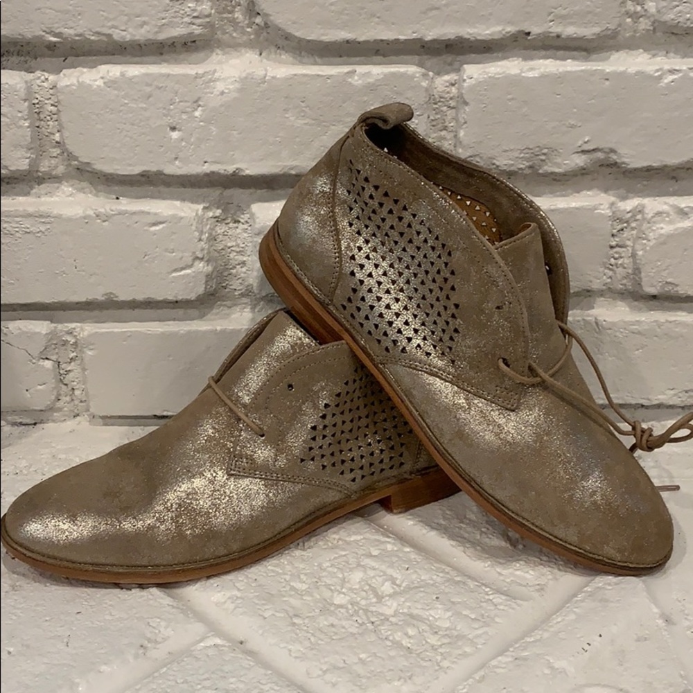 Trask Metallic Gold Lace Up Booties